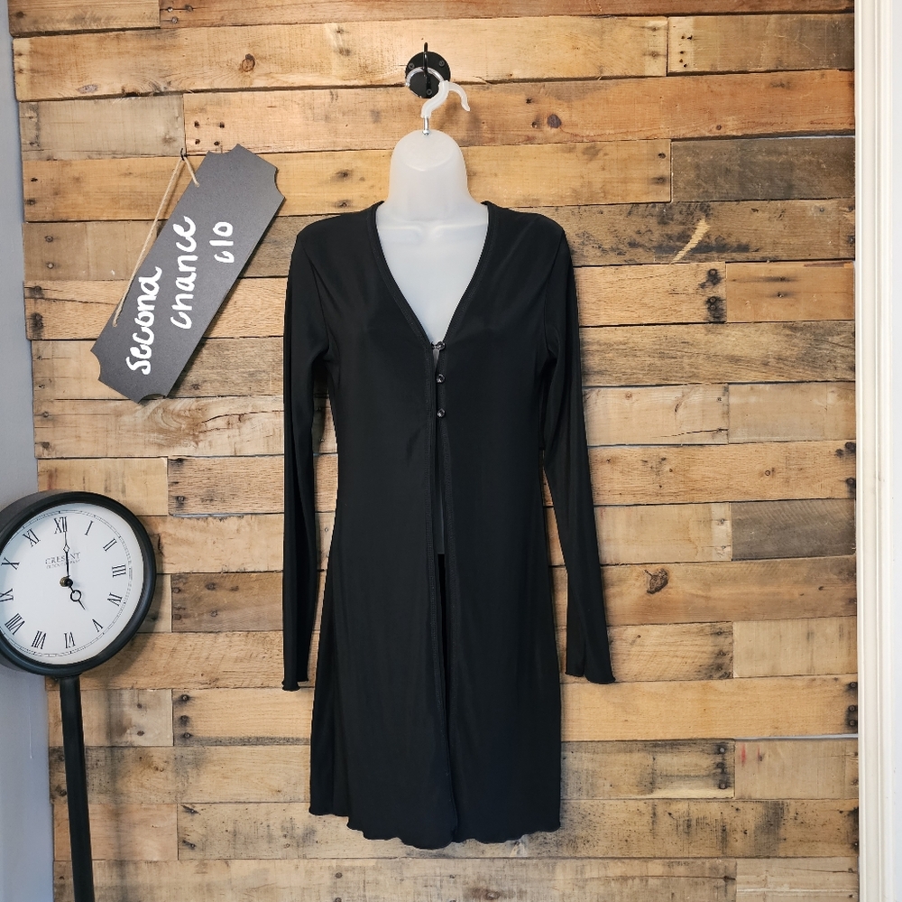 Genevieve Women's Long Black Three Button Vintage cardigan Size S/M